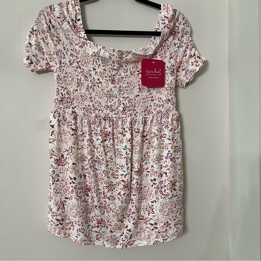 Isabel Maternity Smocked Top in Pink and Purple Floral